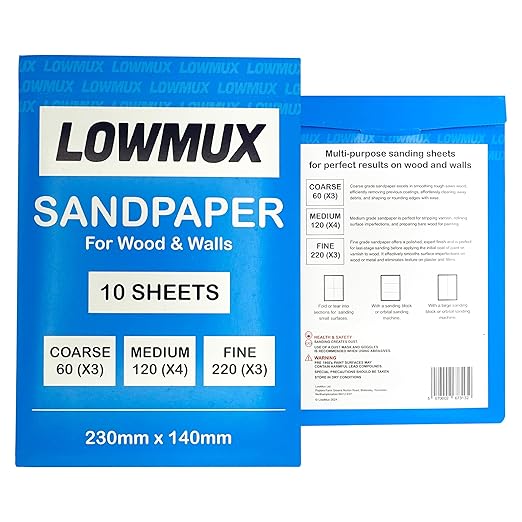 Pack Of 10 Premium Assorted Sandpaper Sheets (Fine x3, Medium x4, Coarse x3) For Wood & Walls.